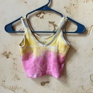 Out From Under Pink Yellow Tie Dye Ribbed Crop Tank S Urban Outfitters Y2K EUC